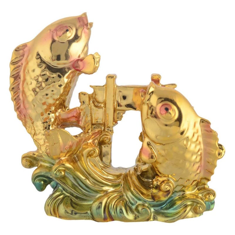 RIPE INDIA Porcelain Crossing Dragon Carp Fish Gate Statue for Business Growth & Career Success Decorative Showpieces (Gold, L X B X H : 7 cm X 3 cm X 7 cm) - Image 5