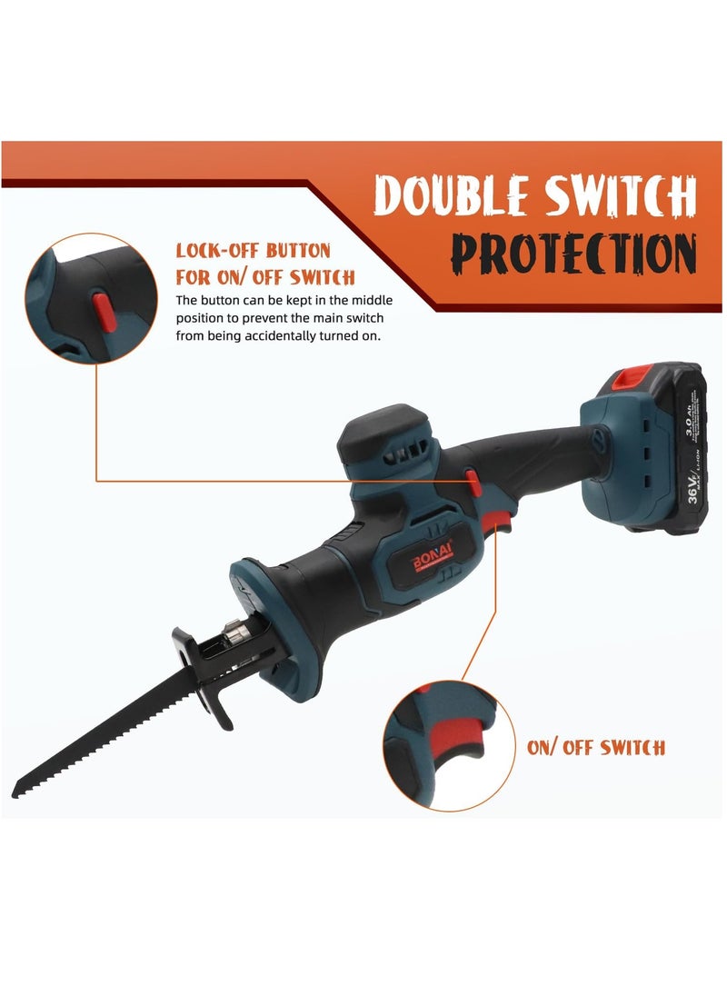 BONAI - BONAI 36V Powerful Reciprocating Saw with 2 Batteries 2 pcs Blades and charger for Wood and Metal Cutting - Image 1