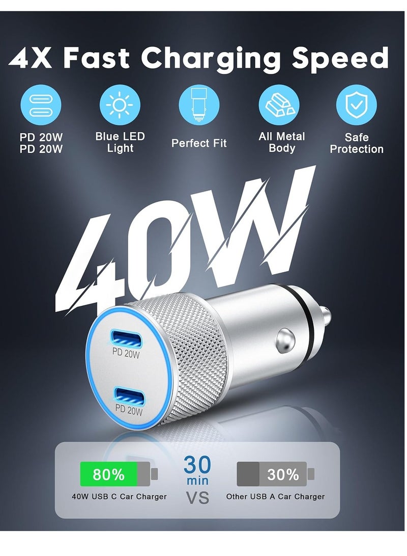 general iPhone 15/15 Pro Max Car Charger, 2 Pack 40W Dual Port Fast USB C Car Charger Power Adapter with 3FT USB C to C Cable for iPhone 15/15 Plus/15 Pro Max, iPad Pro/Air/Mini - Image 2