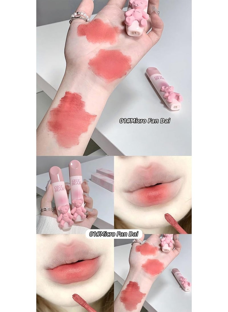 Gege Bear Tender Lip Glaze – Velvet Matte Lip Tint | Soft Mist Hydrating Lip Glaze | Long-Lasting, Non-Sticky Lip Color | High-Pigment Korean Beauty Lip Stain | Cute Bear Moisturizing Matte Lip Gloss | Smudge-Proof, Lightweight & Smooth Lip Makeup for Women (#3, 2.5g) - Image 4