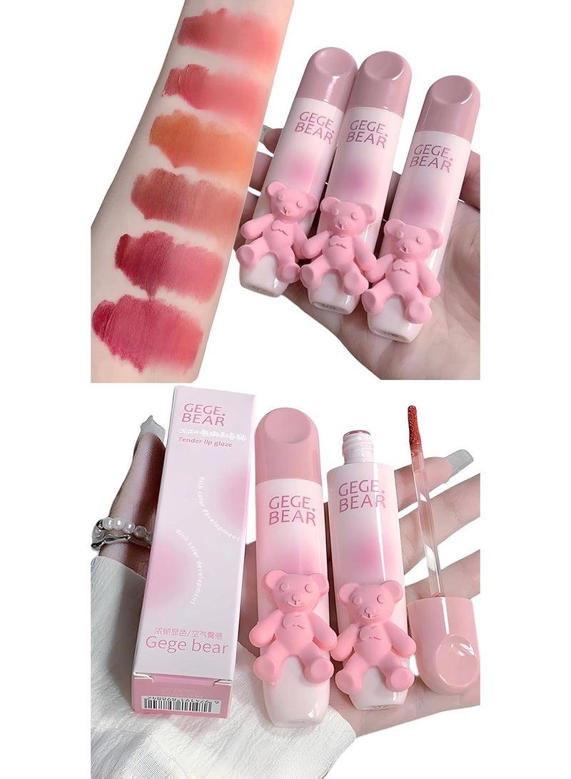 Gege Bear Tender Lip Glaze – Velvet Matte Lip Tint | Soft Mist Hydrating Lip Glaze | Long-Lasting, Non-Sticky Lip Color | High-Pigment Korean Beauty Lip Stain | Cute Bear Moisturizing Matte Lip Gloss | Smudge-Proof, Lightweight & Smooth Lip Makeup for Women (#3, 2.5g) - Image 1