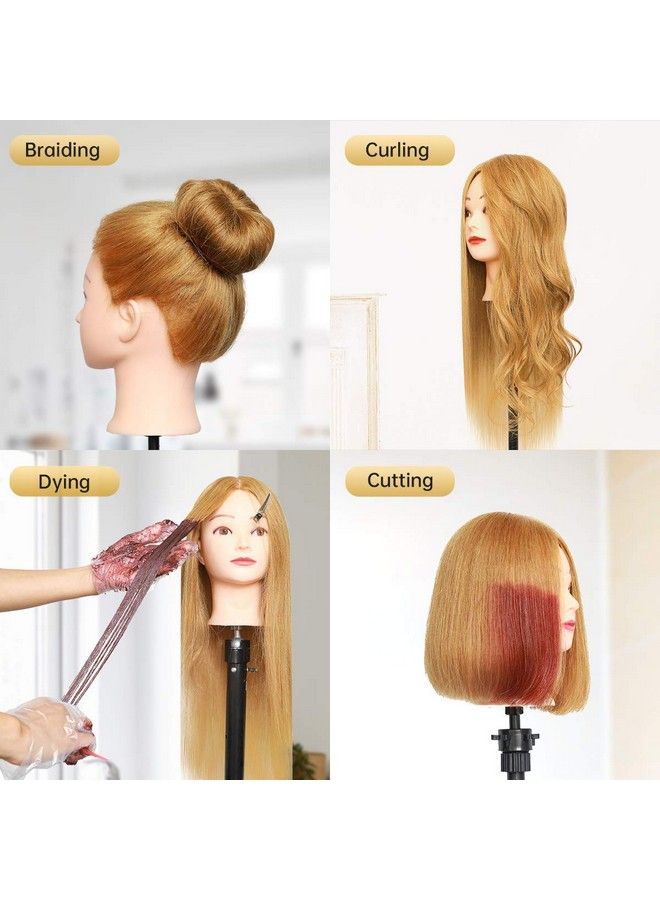 MEIBR Mannequin Head 100% Real Hair Styling Training Head 2427Inch Manikin Cosmetology Hairdressing Doll Head With Free Clamp Female+Braid Set (27#) - Image 4