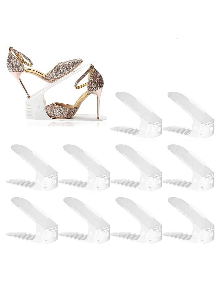 Generic 10 Pack Shoe Slots Organizer Adjustable Shoe Rack Space Saver Double Deck Shoe Stand Holder Shoe Stack for High Low Heels, Sneakers(White)  - Image 1