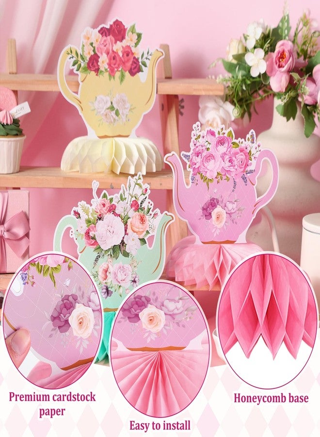 Jexine 9 Pcs Tea Party Centerpieces for Tables Princess Floral Teapot Honeycomb Decorations Tea Party Table Decor Teapot Decors for Summer Birthday Baby Shower Wedding Supplies (Classic Style) - Image 5