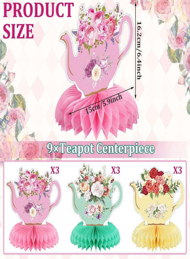 Jexine 9 Pcs Tea Party Centerpieces for Tables Princess Floral Teapot Honeycomb Decorations Tea Party Table Decor Teapot Decors for Summer Birthday Baby Shower Wedding Supplies (Classic Style) - Image 3