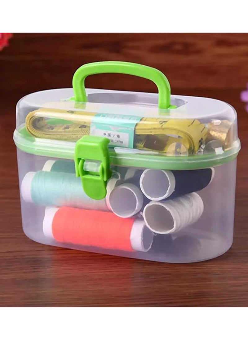 Sewing Kit with Plastic Storage Box, Tape Measure, Scissors, Pins, Buttons and More, Multi-Purpose Organizer for Crafts and Cosmetics