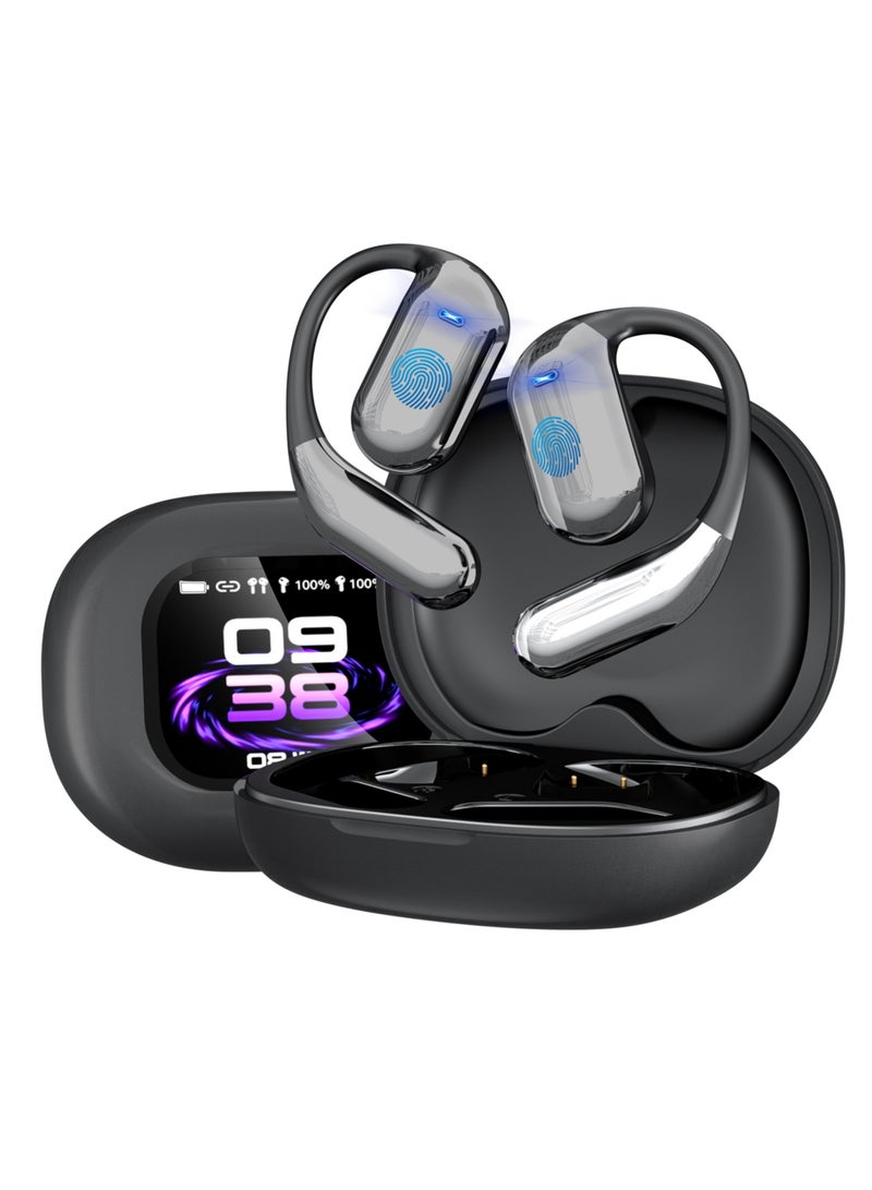 سماعة رأس بلوتوث YYK-Q16Pro بشاشة تعمل باللمس، مفتوحة الأذن، تصميم على الأذن، عمر بطارية طويل للغاية، إلغاء الضوضاء الرياضية صوت عالي الدقة - أسود - Image 1