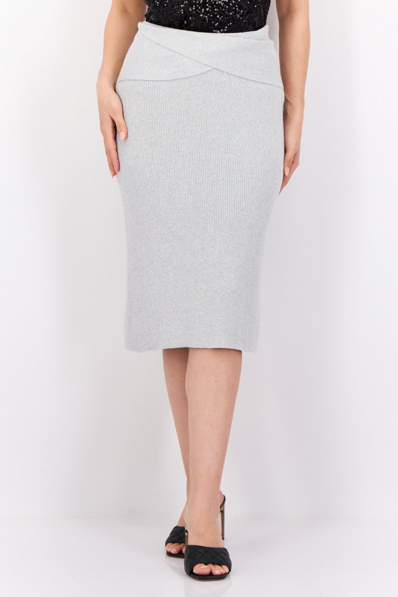 ESPRIT Women Metallic Midi Skirt, Grey - Image 1
