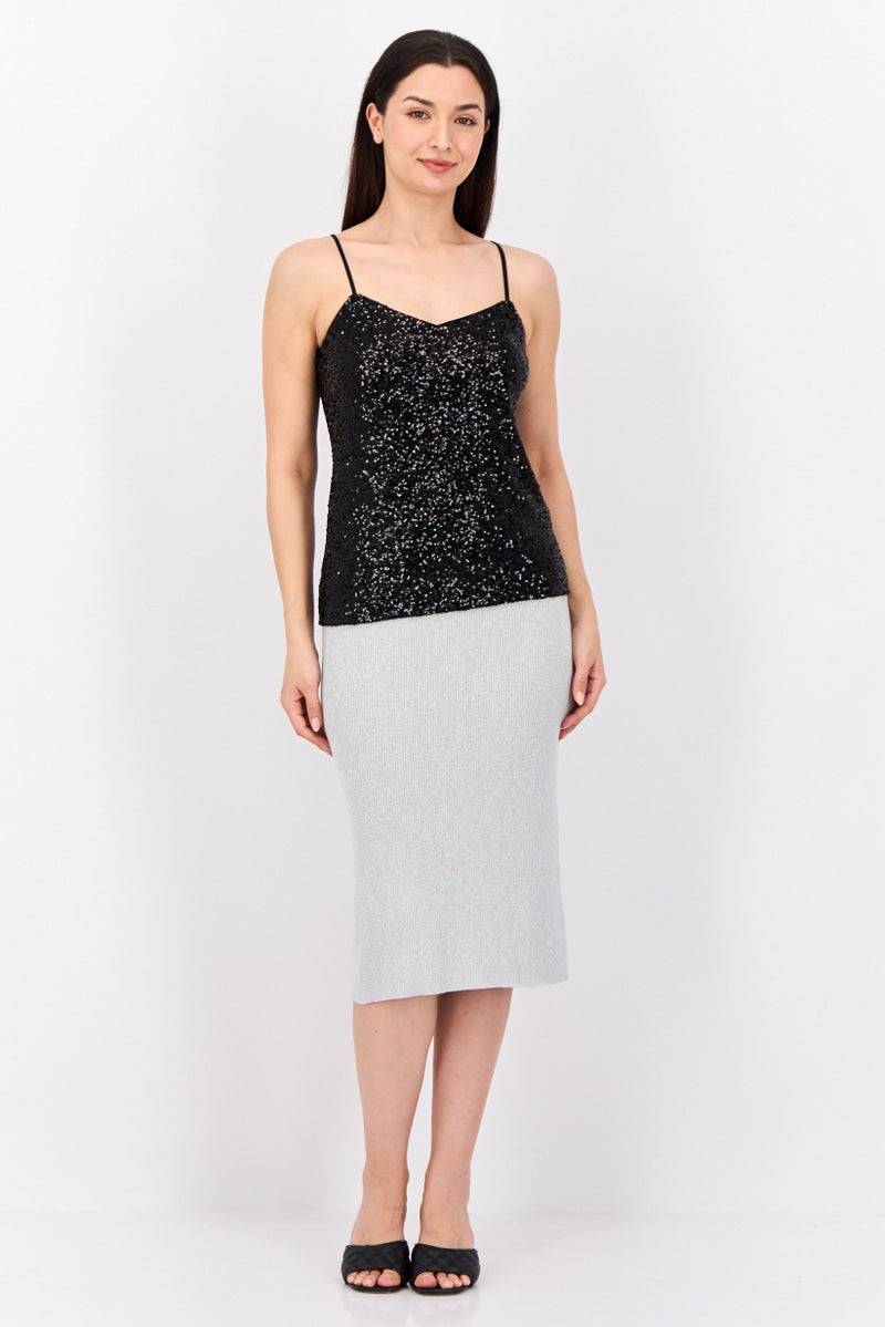 ESPRIT Women Metallic Midi Skirt, Grey - Image 3