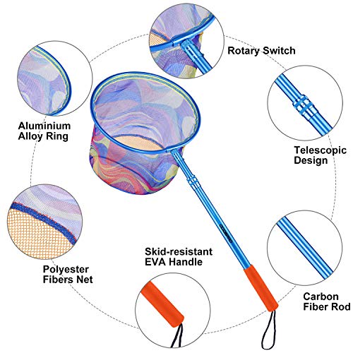 ODDSPRO Kids Fishing Net, Telescoping Bait Net, Minnow Net, Butterfly Net - 11.4" Net Depth, Handle Extends to 30" for Easy Catch and Release (blue 1pack) - Image 3