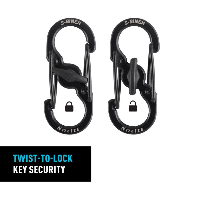 Nite Ize S-Biner MicroLock Stainless Steel - S-Biner with Locking Dual Sided Gates - Keep Keys Secure with Carabiner Key Holder - Black (2 Pack) - Image 3