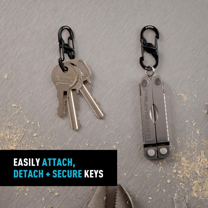 Nite Ize S-Biner MicroLock Stainless Steel - S-Biner with Locking Dual Sided Gates - Keep Keys Secure with Carabiner Key Holder - Black (2 Pack) - Image 2