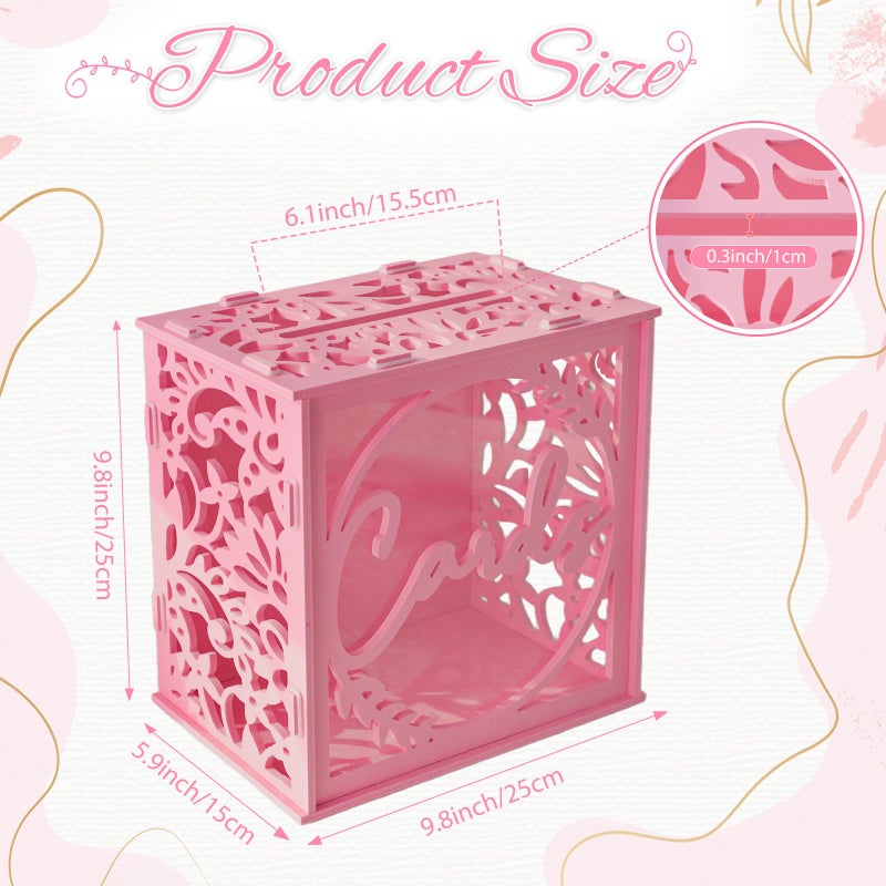 OurWarm Pink Wedding Card Box with Acrylic Window, Elegant PVC Gift Card Box for Weddings Decorations for Reception, Index Wedding Card Boxes for Reception Anniversary Bridal Shower Birthday Decor - Image 2