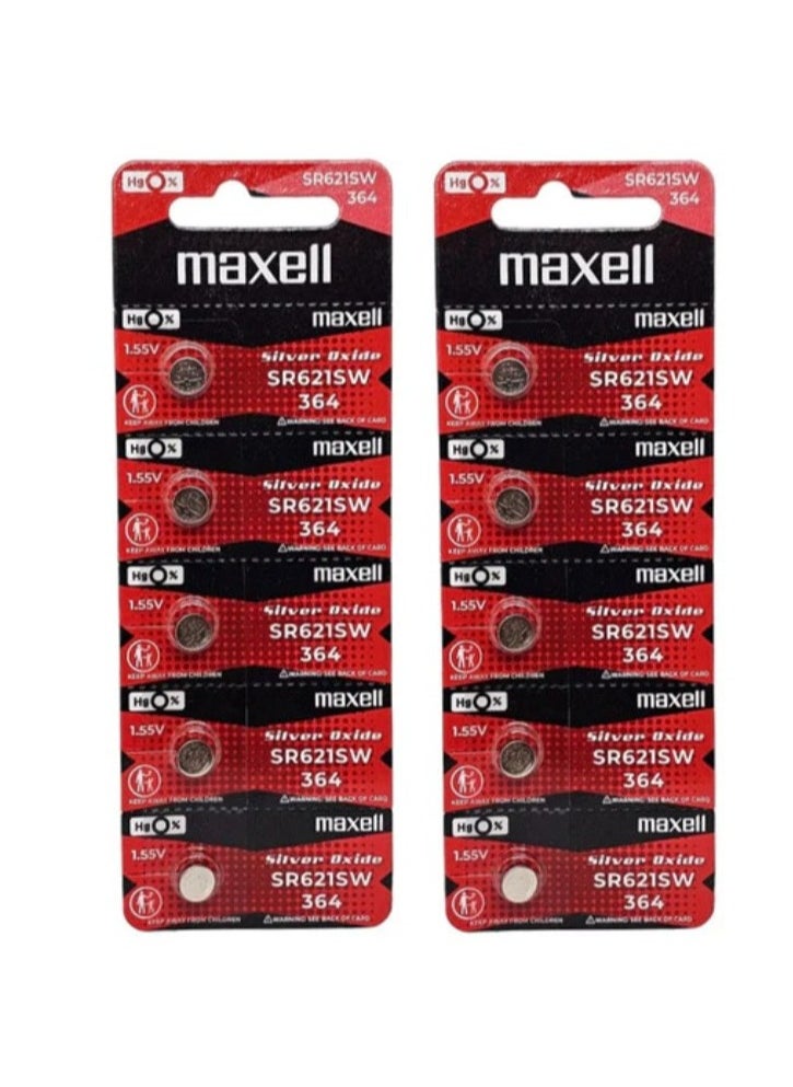 ماكسل 10-Pieces Maxell SR621SW / 364 Silver Oxide Hg0% 1.55V (maxell) Japan Batteries 