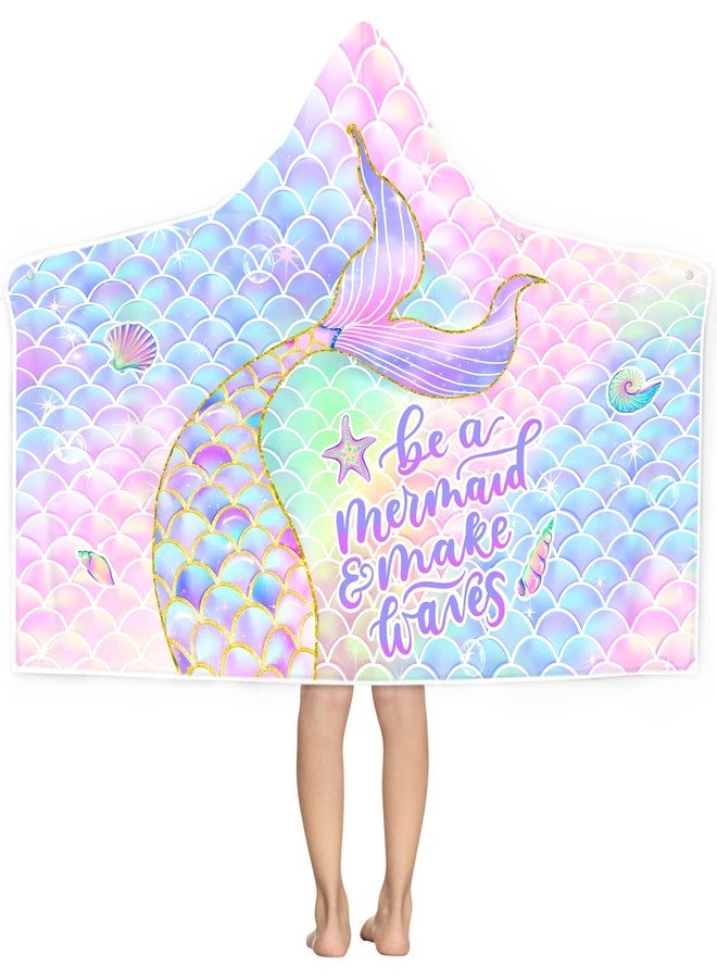 Bonsai Tree Mermaid Beach Towel, Mermaid Tail Towel for Girls with Hood, Kids Bath Hooded Poncho 30" x 50", Pink Scales Microfiber Absorbent Soft Bath Poncho Bathrobe for Swin Pool - Image 1