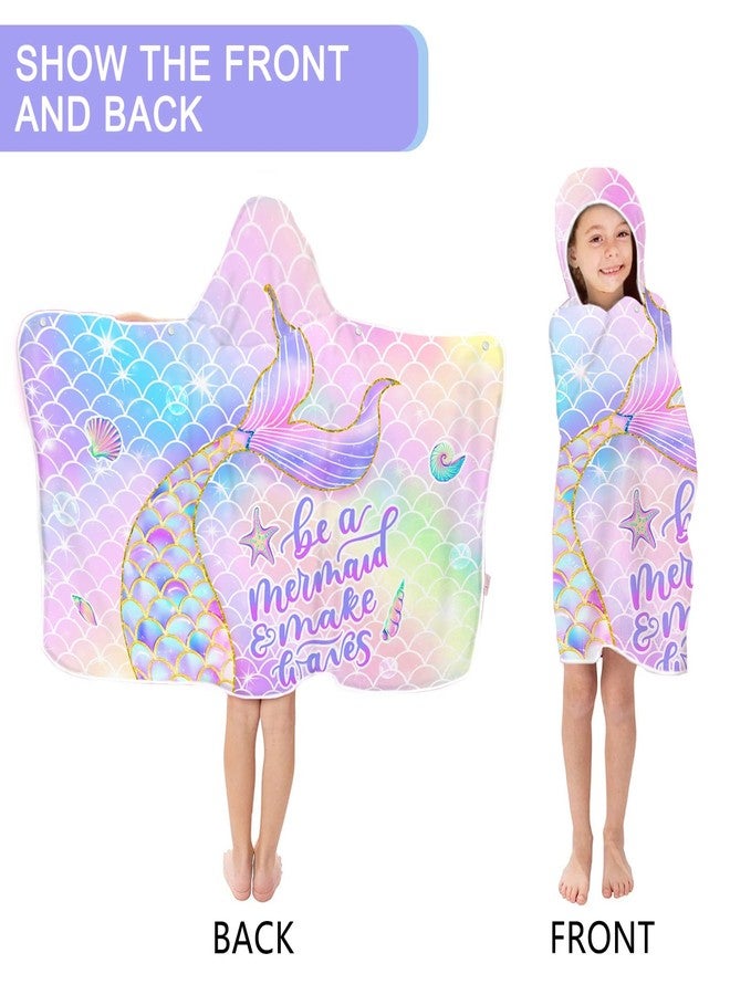 Bonsai Tree Mermaid Beach Towel, Mermaid Tail Towel for Girls with Hood, Kids Bath Hooded Poncho 30" x 50", Pink Scales Microfiber Absorbent Soft Bath Poncho Bathrobe for Swin Pool - Image 3