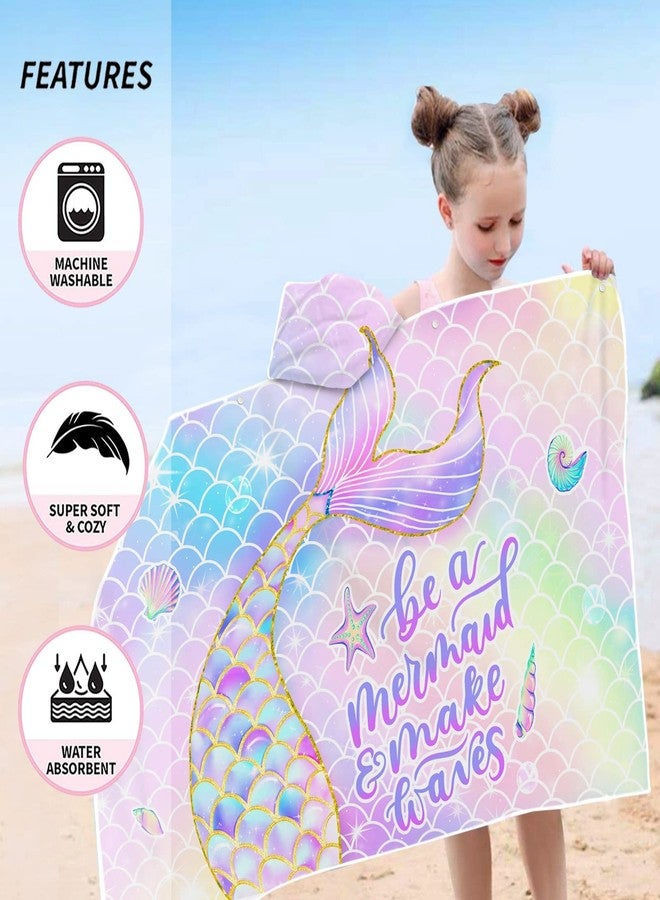 Bonsai Tree Mermaid Beach Towel, Mermaid Tail Towel for Girls with Hood, Kids Bath Hooded Poncho 30" x 50", Pink Scales Microfiber Absorbent Soft Bath Poncho Bathrobe for Swin Pool - Image 4