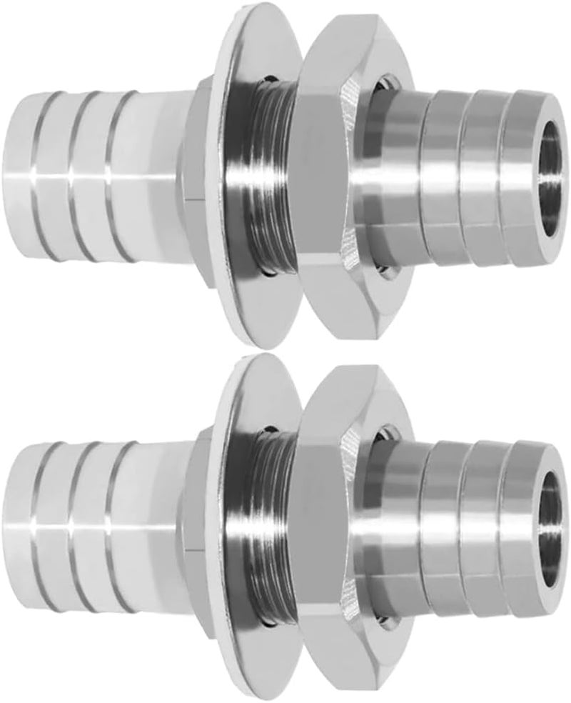 beduan 3/4" Hose Barb Thru-Bulk Bulkhead Straight Hex Union Stainless Steel Fitting(Pack of 2) - Image 1
