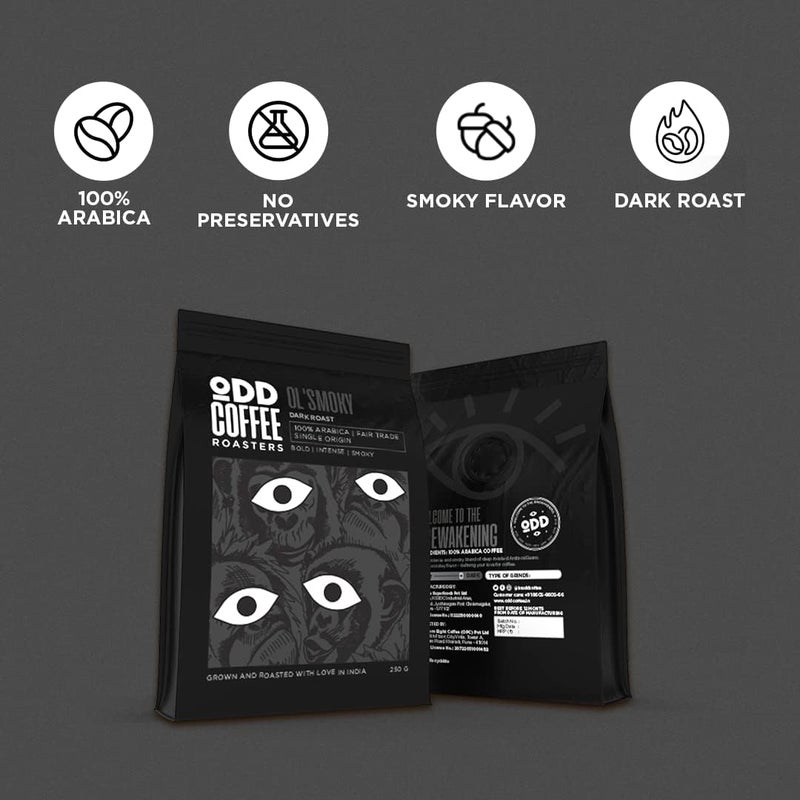 ODD COFFEE ROASTERS محمصة القهوة ODD Ol' Smoky حبوب قهوة أرابيكا محمصة 100% 500 جرام تحميص داكن | حبوب متخصصة من الدرجة AAA | نكهات دخانية جريئة ومكثفة | قهوة حبوب كاملة من مصدر واحد - Image 5