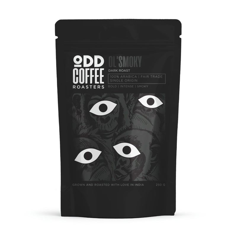ODD COFFEE ROASTERS محمصة القهوة ODD Ol' Smoky حبوب قهوة أرابيكا محمصة 100% 500 جرام تحميص داكن | حبوب متخصصة من الدرجة AAA | نكهات دخانية جريئة ومكثفة | قهوة حبوب كاملة من مصدر واحد - Image 1