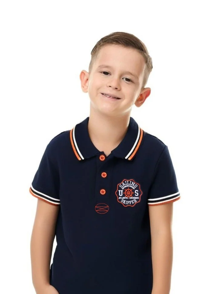 victor and jane Victor & Jane Junior Boys' Polo T-Shirt – Navy colour with Embroidered label detail