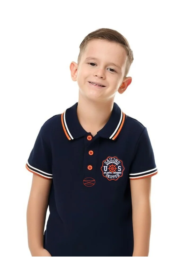 victor and jane Victor & Jane Junior Boys' Polo T-Shirt – Navy colour with Embroidered label detail