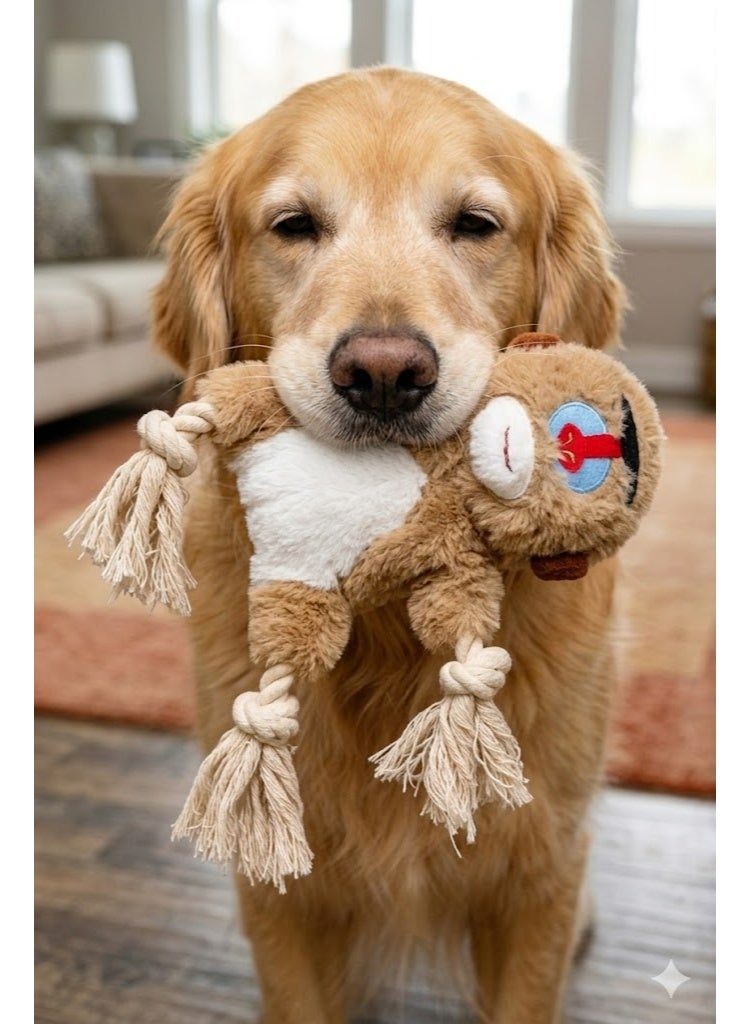 Plush Monkey Dog Toy with Rope Arms and Legs, Interactive Chew and Tug Play Toy for Pets - Image 1