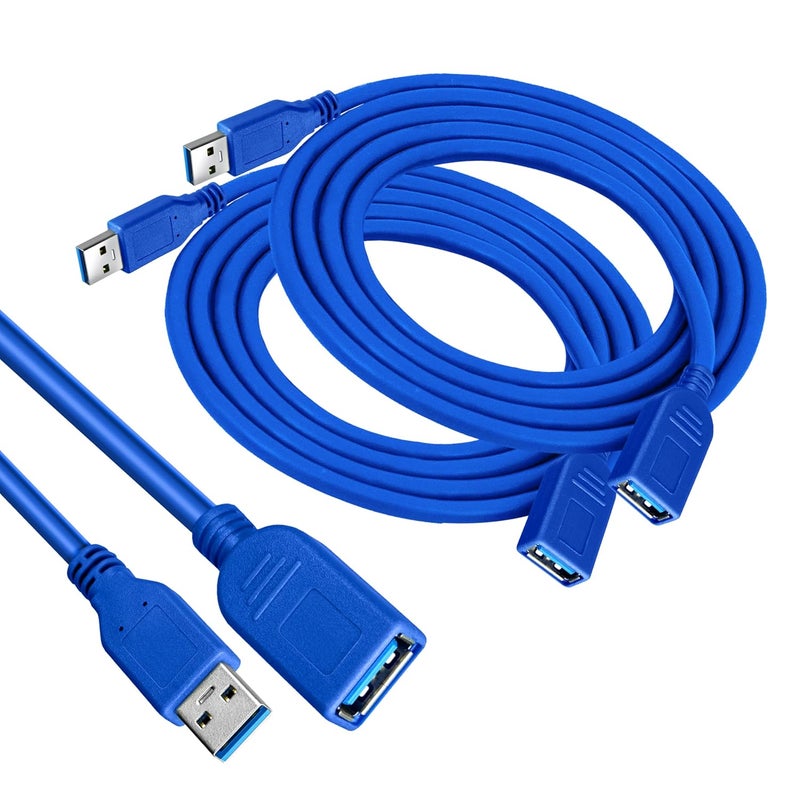 Storite حزمة 2 كابل تمديد USB 3.0 ذكر إلى أنثى عالي السرعة 5Gbps لنقل البيانات للوحة المفاتيح، الفأرة، محرك الفلاش، القرص الصلب، الطابعة والمزيد (أزرق - 1.5 م) - Image 1