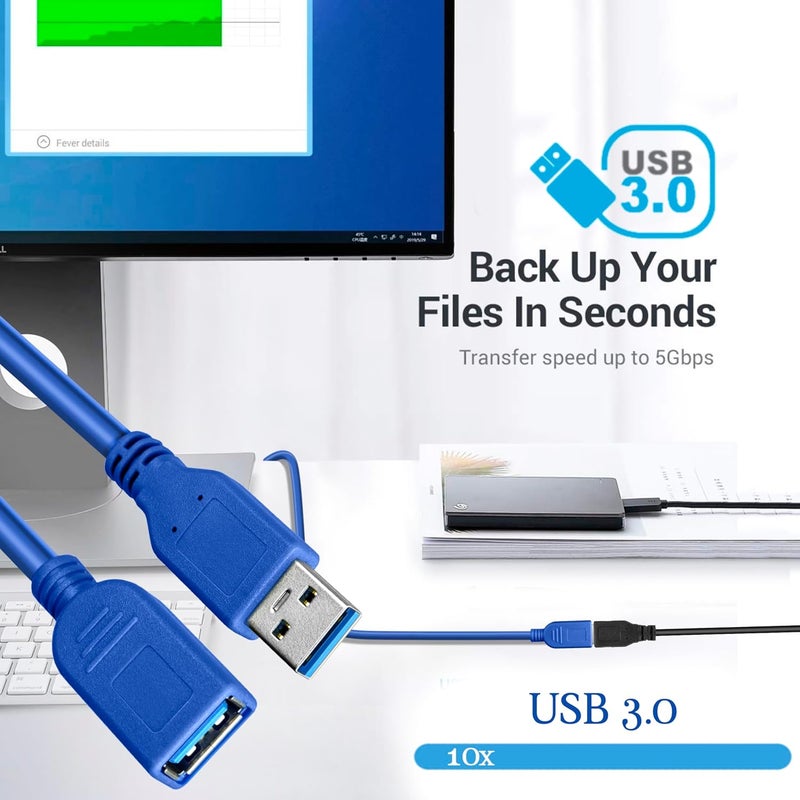 Storite حزمة 2 كابل تمديد USB 3.0 ذكر إلى أنثى عالي السرعة 5Gbps لنقل البيانات للوحة المفاتيح، الفأرة، محرك الفلاش، القرص الصلب، الطابعة والمزيد (أزرق - 1.5 م) - Image 5