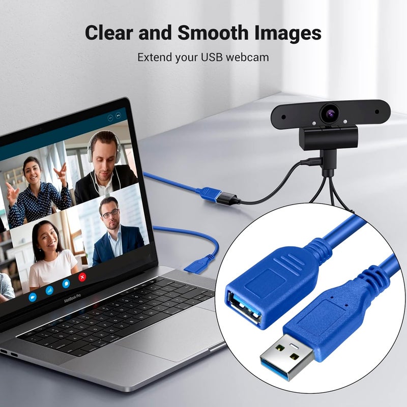 Storite حزمة 2 كابل تمديد USB 3.0 ذكر إلى أنثى عالي السرعة 5Gbps لنقل البيانات للوحة المفاتيح، الفأرة، محرك الفلاش، القرص الصلب، الطابعة والمزيد (أزرق - 1.5 م) - Image 4