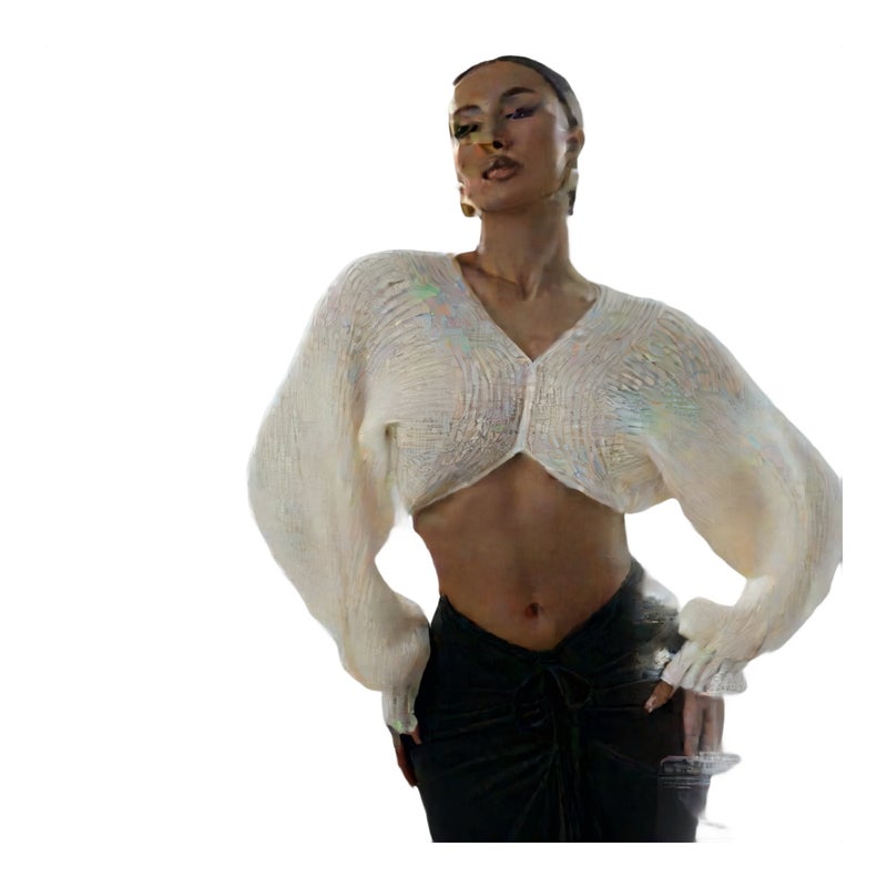Sexy V-Neck Cropped Knit Sweater - Image 1