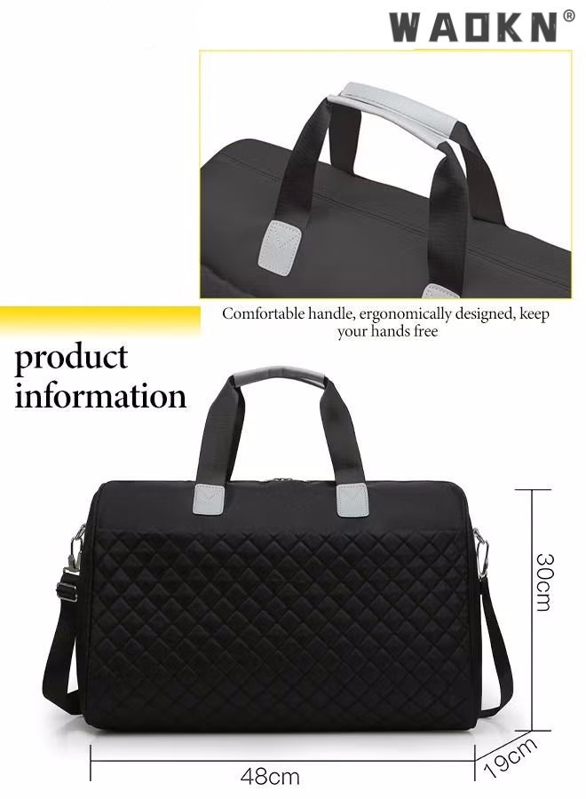 WAOKN Sports Gym Bag, Travel Weekend Duffle Bag Large Capacity Lightweight Waterproof Oxford Fabric Multipurpose Shoulder Luggage Bag for Fitness Sports Training Trip Carry Bags for Unisex Black  - Image 5