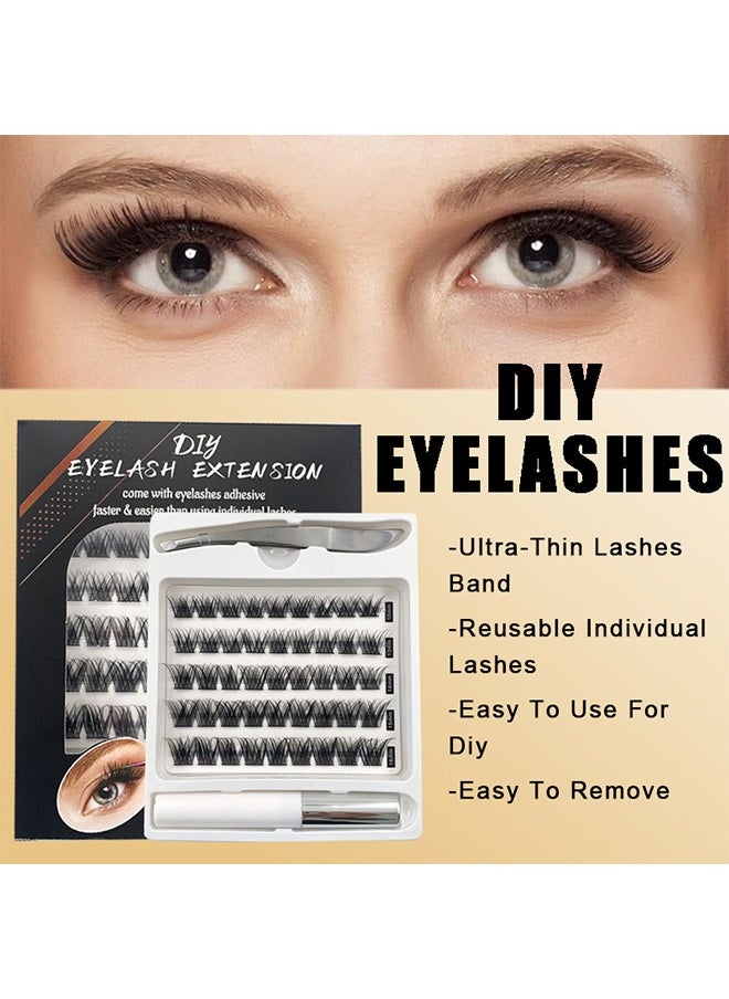Ocean - False Eyelashes Set, Segmented Eyelashes Single Cluster False Eyelashes, Diy False Eyelash Extension, Individual Lashes Cluster Lashes, Self Adhesive Lashes with Eyelash Glue and Tweezers, Black ﻿ - Image 1