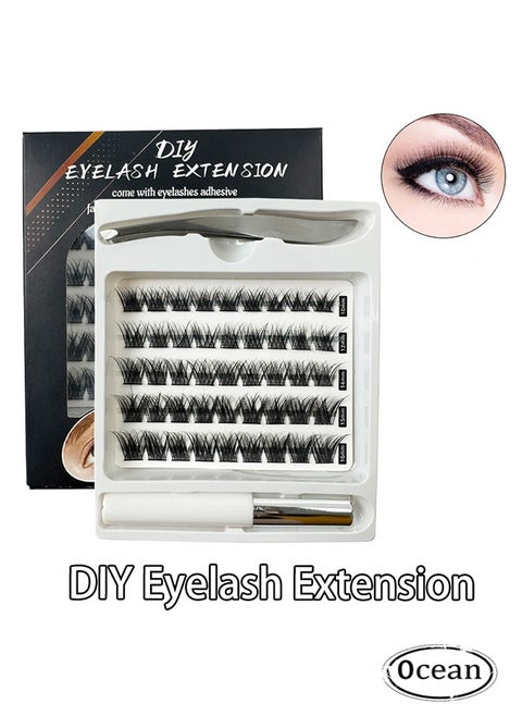False Eyelashes Set, Segmented Eyelashes Single Cluster False Eyelashes, Diy False Eyelash Extension, Individual Lashes Cluster Lashes, Self Adhesive Lashes with Eyelash Glue and Tweezers, Black ﻿