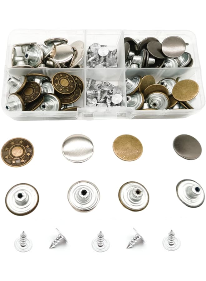 Replacement Jeans Buttons, of 60 Buttons for Jeans with Rivets, Jeans Button for Hooking with Storage Box, Press Studs Metal Trouser Button for Repairing Jeans / Trousers / DIY - Image 1