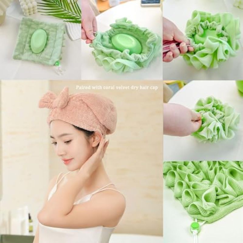 2-In-1 Exfoliating Loofah Washcloth - Multicolor Shower Scrubber for Home Bath & Shower Use - Image 3