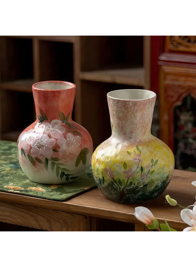 Hand Painted French Country Ceramic Bell Vase Drawing Spring Decor Vintage Flower Pot For Wedding Table Centerpiece Garden Indoor Outdoor Elegant Ceramic Home Accent - Image 1
