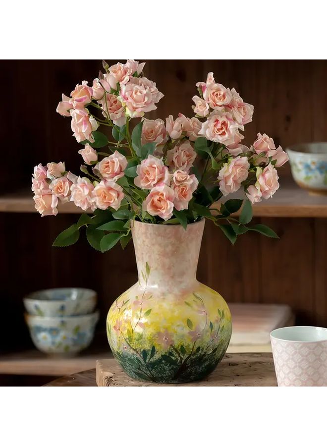 Hand Painted French Country Ceramic Bell Vase Drawing Spring Decor Vintage Flower Pot For Wedding Table Centerpiece Garden Indoor Outdoor Elegant Ceramic Home Accent - Image 2