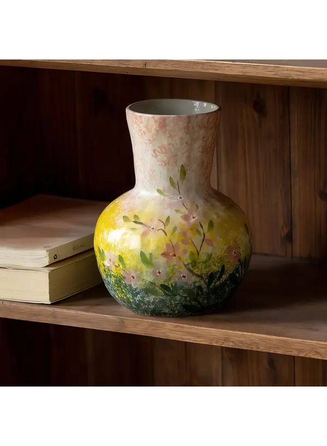 Hand Painted French Country Ceramic Bell Vase Drawing Spring Decor Vintage Flower Pot For Wedding Table Centerpiece Garden Indoor Outdoor Elegant Ceramic Home Accent - Image 3