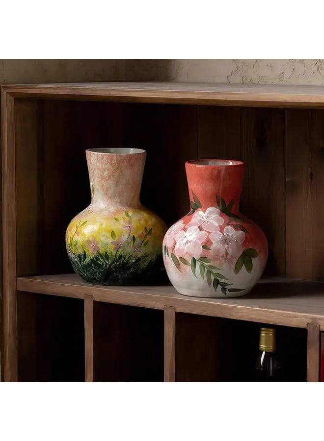 Hand Painted French Country Ceramic Bell Vase Drawing Spring Decor Vintage Flower Pot For Wedding Table Centerpiece Garden Indoor Outdoor Elegant Ceramic Home Accent - Image 4