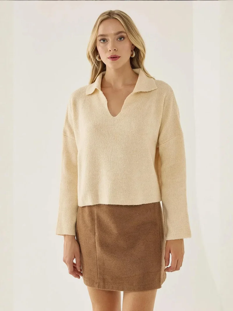 HICCUP Relaxed Fit Shirt Collar Sweater