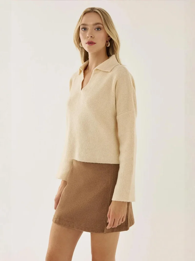 HICCUP Relaxed Fit Shirt Collar Sweater