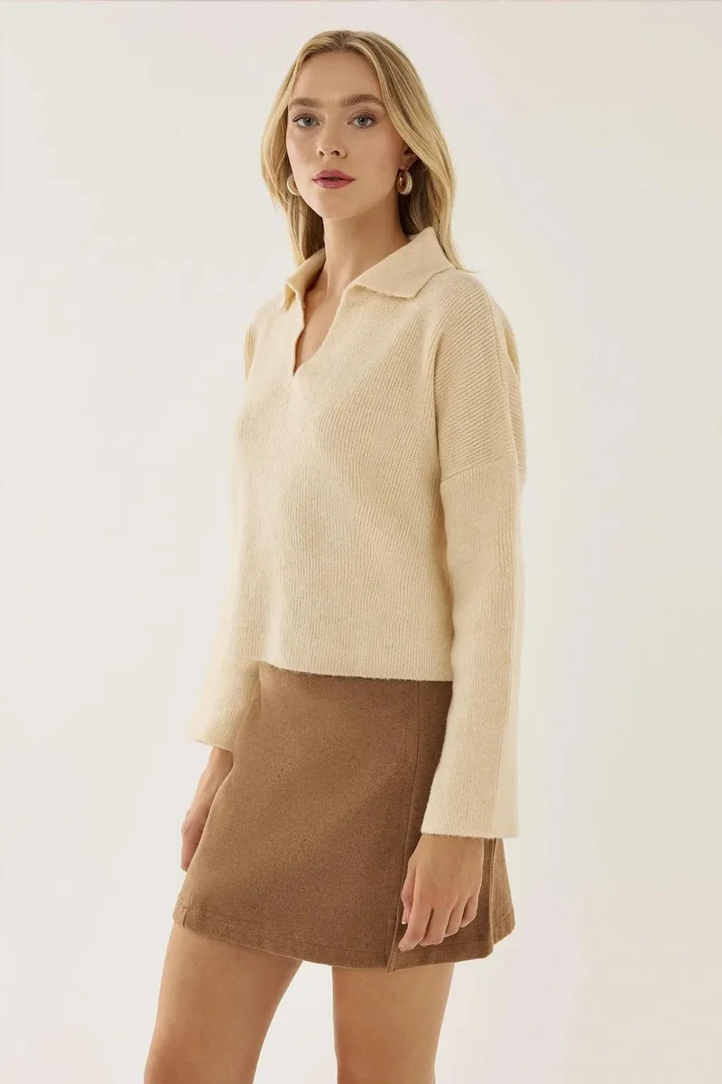 Hiccup Natural Relaxed Fit Shirt Collar Sweater for Women | Best Price UAE