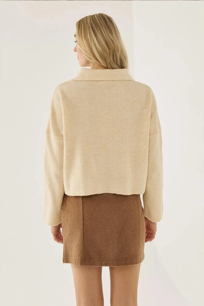 Hiccup Natural Relaxed Fit Shirt Collar Sweater for Women | Best Price UAE