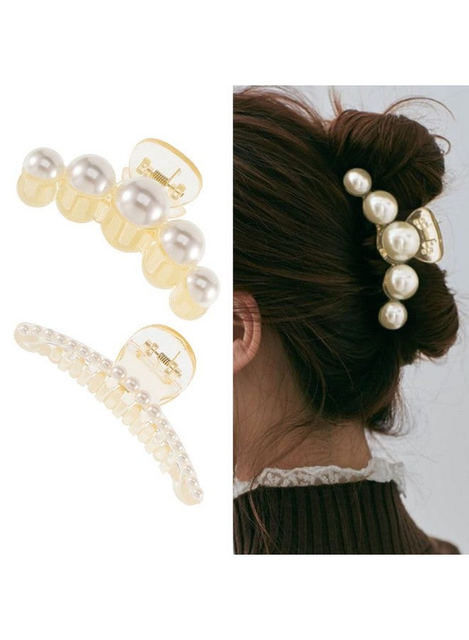 CASDRE Pearl Hair Claw Clips Transparent Large Hair Claws Clip Non Slip Hair Barrette Strong Hold Jaw Clip Hair Clamps Fashion Hair Accessories For Women(Pack Of 2) - Image 1
