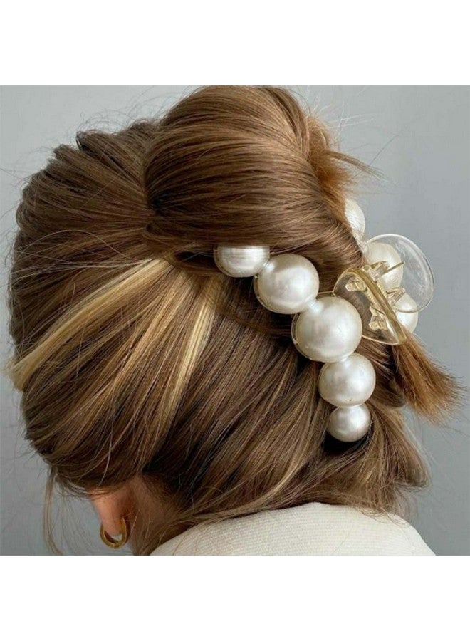 CASDRE Pearl Hair Claw Clips Transparent Large Hair Claws Clip Non Slip Hair Barrette Strong Hold Jaw Clip Hair Clamps Fashion Hair Accessories For Women(Pack Of 2) - Image 4