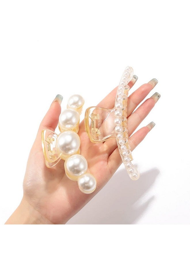 CASDRE Pearl Hair Claw Clips Transparent Large Hair Claws Clip Non Slip Hair Barrette Strong Hold Jaw Clip Hair Clamps Fashion Hair Accessories For Women(Pack Of 2) - Image 5