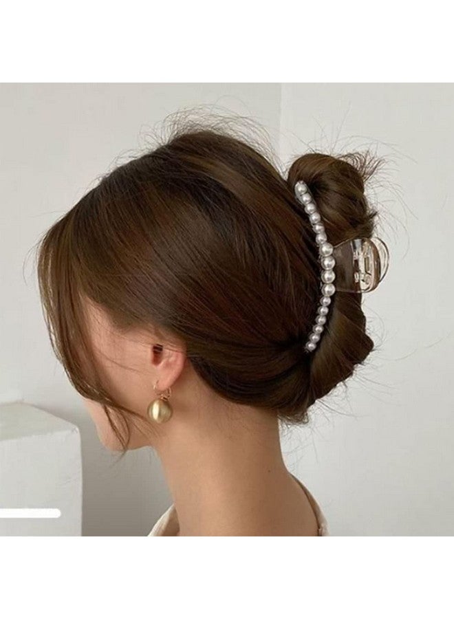 CASDRE Pearl Hair Claw Clips Transparent Large Hair Claws Clip Non Slip Hair Barrette Strong Hold Jaw Clip Hair Clamps Fashion Hair Accessories For Women(Pack Of 2) - Image 3