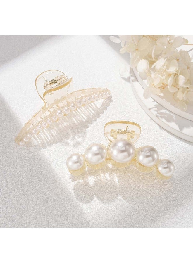 CASDRE Pearl Hair Claw Clips Transparent Large Hair Claws Clip Non Slip Hair Barrette Strong Hold Jaw Clip Hair Clamps Fashion Hair Accessories For Women(Pack Of 2) - Image 2