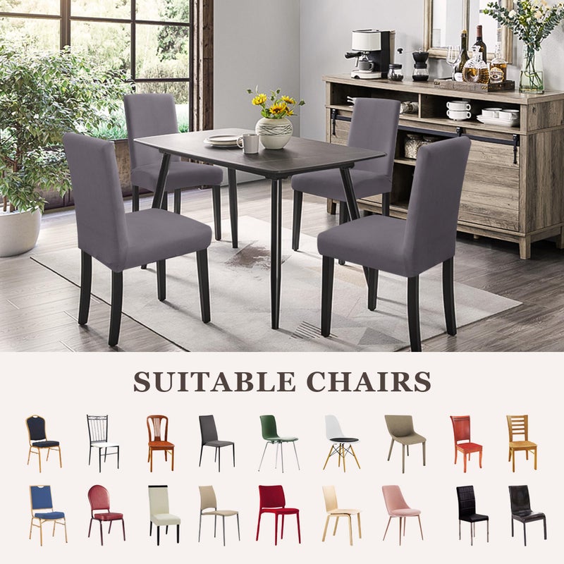 Sufdari Dining Chair Covers,Kitchen Cover,Parsons Slipcover,Spandex Protectors for Room Stretch Chairs Cover Set of 4 -Gray - Image 5